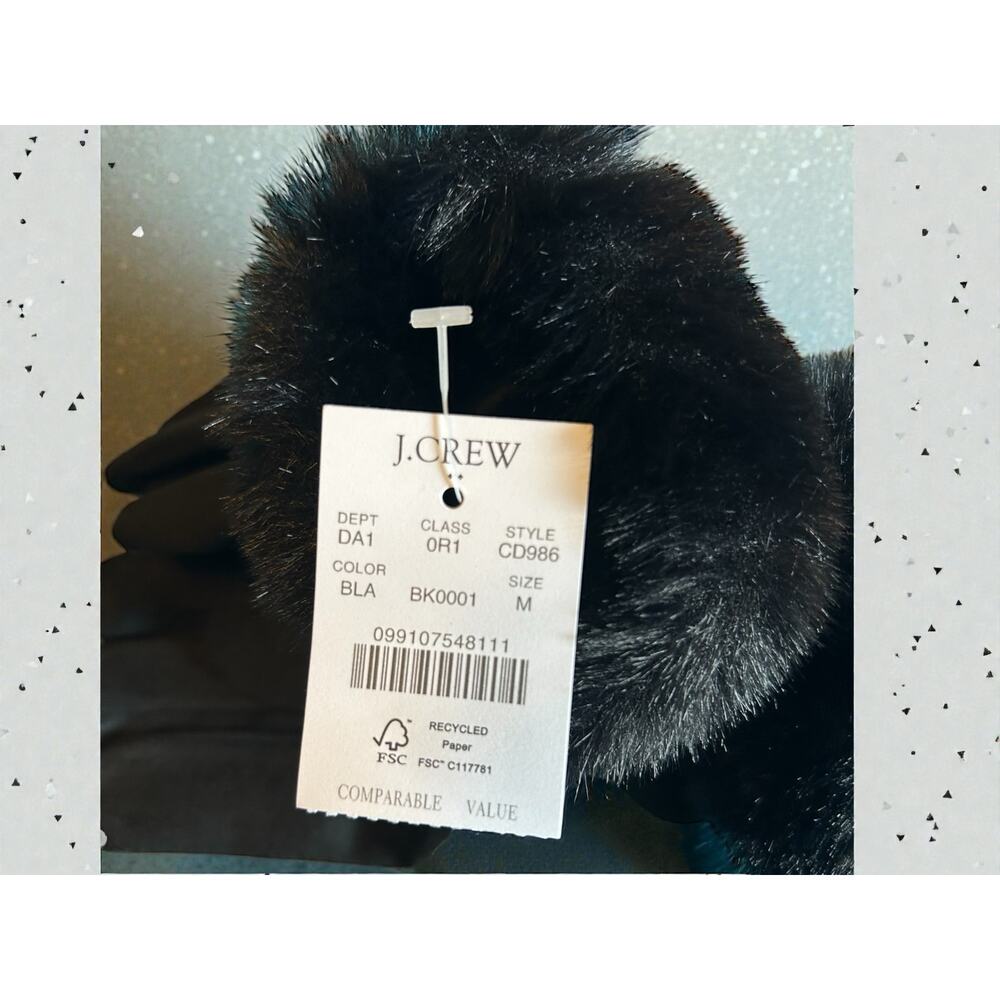 J.Crew Faux Fur Trim Black Winter Gloves Women’s M - Picture 2 of 6